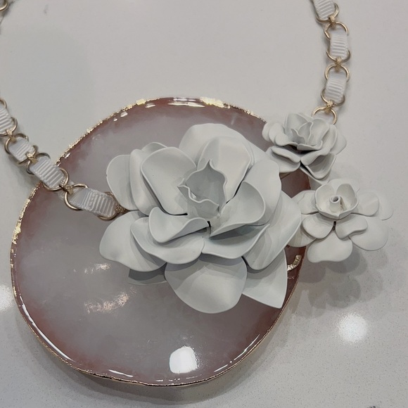 Chanel Triple Metal White Camellia Braided Ribbon CC Logo Necklace - Picture 8 of 11